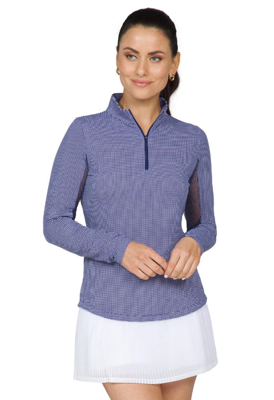 Ibkül - Essential Mini Check Long Sleeve Mock Neck - 10754 - LE CAPITAINE D'A BORD