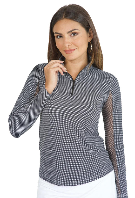 Ibkül - Essential Mini Check Long Sleeve Mock Neck - 10754 - LE CAPITAINE D'A BORD