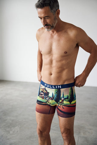 Le Capitaine D'a Bord PULLIN FASHION2 boxer with a vintage landscape print, wide jacquard waistband, and flatlock seams