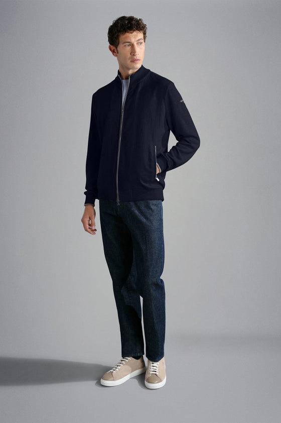 Paul & Shark - Cardigan de coton Fresco avec devant de lin - LE CAPITAINE D'A BORD