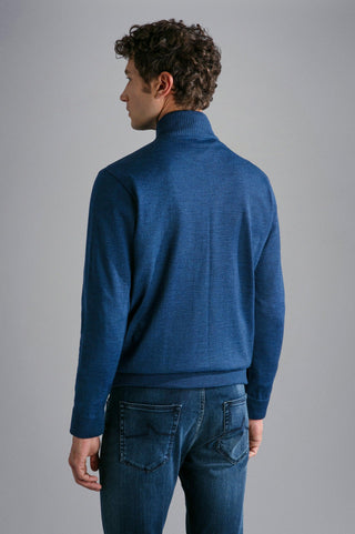 Paul & Shark - Cardigan zip de laine avec bordures de cuir - LE CAPITAINE D'A BORD