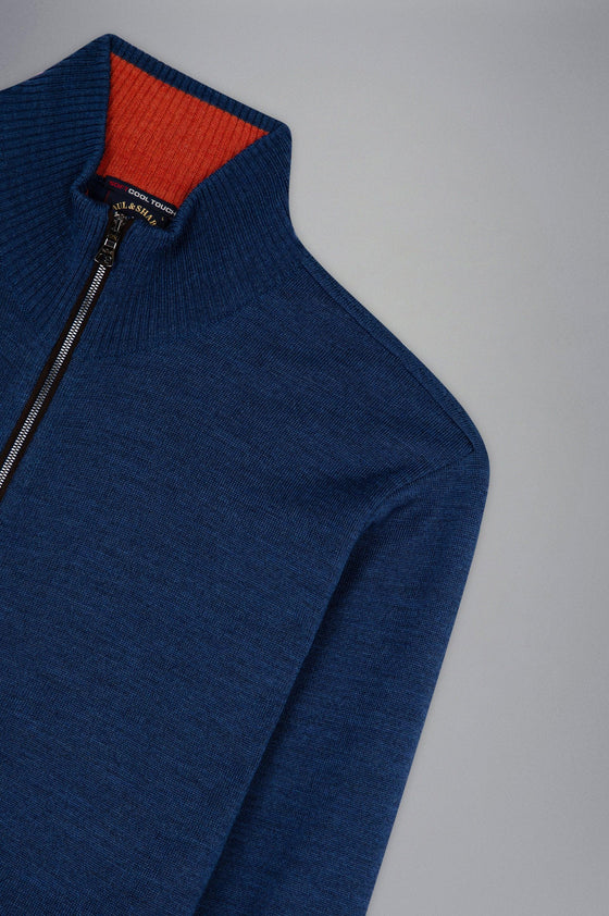 Paul & Shark - Cardigan zip de laine avec bordures de cuir - LE CAPITAINE D'A BORD