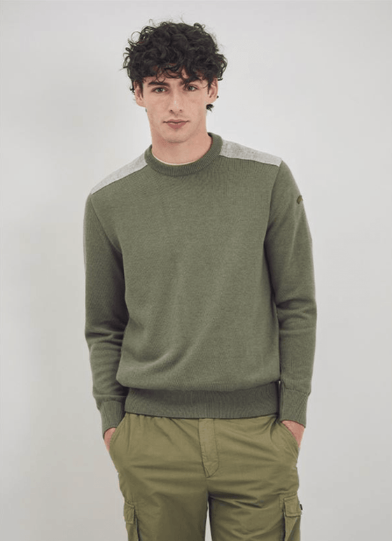 Paul & Shark - Chandail col rond de coton Fresco avec appliqués de lin aux épaules - LE CAPITAINE D'A BORD