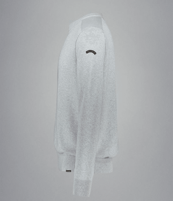 Paul & Shark - Chandail col rond de coton Fresco avec appliqués de lin aux épaules - LE CAPITAINE D'A BORD