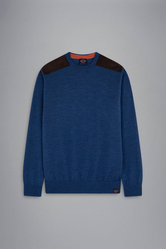Paul & Shark - Chandail col rond de laine avec appliqués Alcantara® - LE CAPITAINE D'A BORD