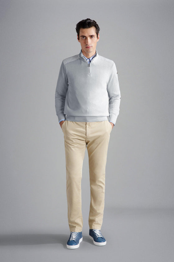 Paul & Shark - Chandail col zip de coton Fresco avec appliqués de lin - LE CAPITAINE D'A BORD