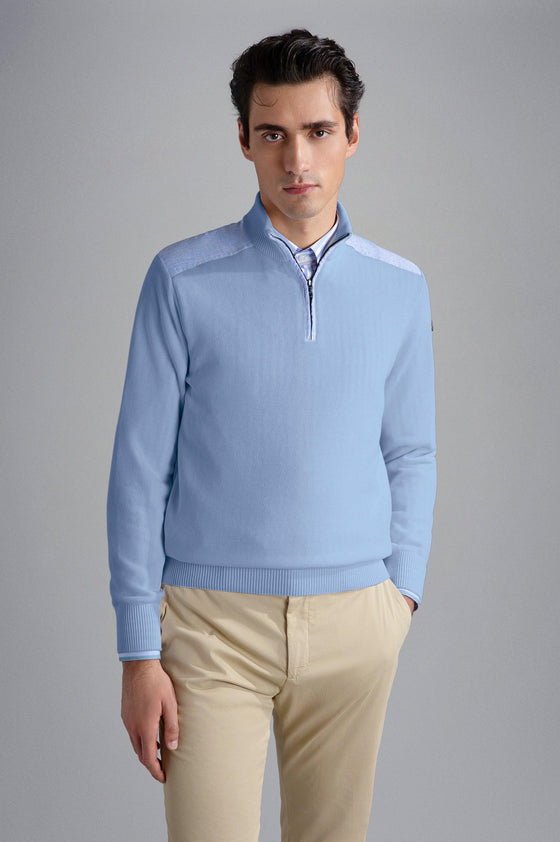 Paul & Shark - Chandail col zip de coton Fresco avec appliqués de lin - LE CAPITAINE D'A BORD