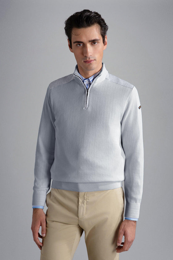 Paul & Shark - Chandail col zip de coton Fresco avec appliqués de lin - LE CAPITAINE D'A BORD