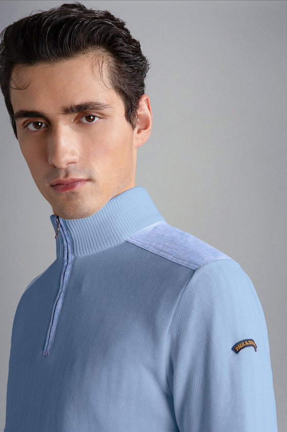 Paul & Shark - Chandail col zip de coton Fresco avec appliqués de lin - LE CAPITAINE D'A BORD