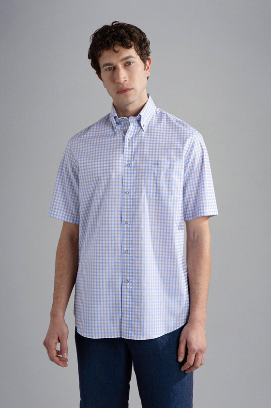 Paul & Shark - Chemise manches courtes à carreaux de coton Silver Collection - LE CAPITAINE D'A BORD
