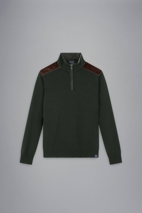 Paul & Shark - Col zip de laine avec appliqués de velours cordé - LE CAPITAINE D'A BORD