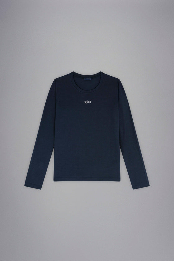 Paul & Shark Ladies - T-shirt manches longues de coton avec requin Swarovski pour femme - LE CAPITAINE D'A BORD