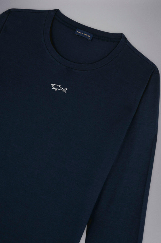 Paul & Shark Ladies - T-shirt manches longues de coton avec requin Swarovski pour femme - LE CAPITAINE D'A BORD