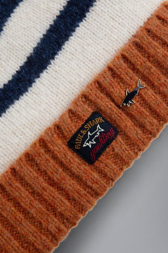 Paul & Shark - Tuque de laine rayée avec badge Fisherman - LE CAPITAINE D'A BORD