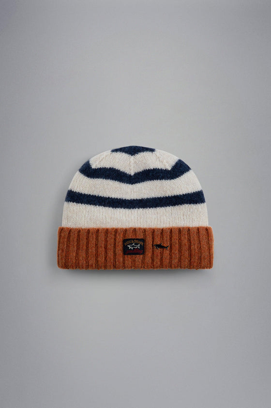 Paul & Shark - Tuque de laine rayée avec badge Fisherman - LE CAPITAINE D'A BORD