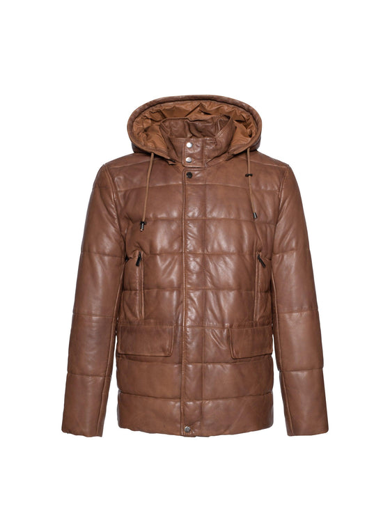 Regency - Clifton - Manteau à capuchon de cuir doublé - Cognac - LE CAPITAINE D'A BORD