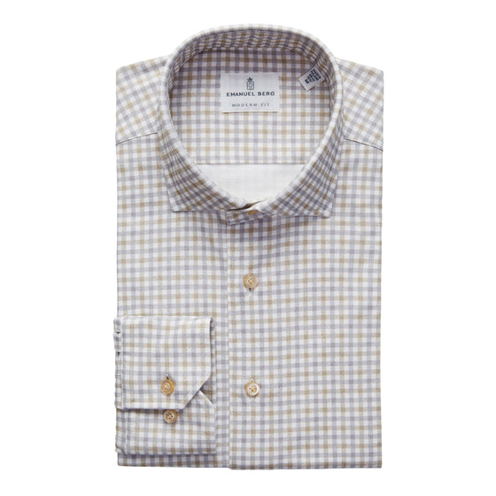 Emanuel Berg - Byron - Chemise manches longues à carreaux Albini 4Flex - Modern Fit - Beige