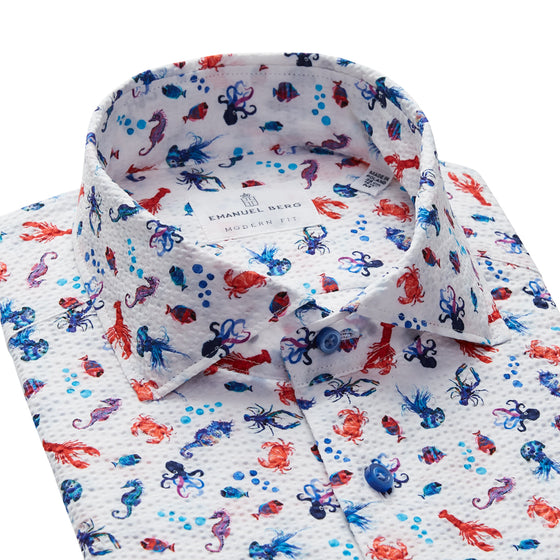 Emanuel Berg - Chemise manches longues coton seersucker imprimée