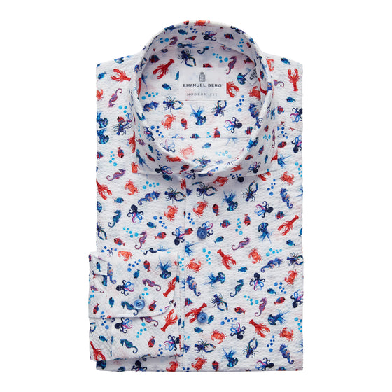 Emanuel Berg - Chemise manches longues coton seersucker imprimée