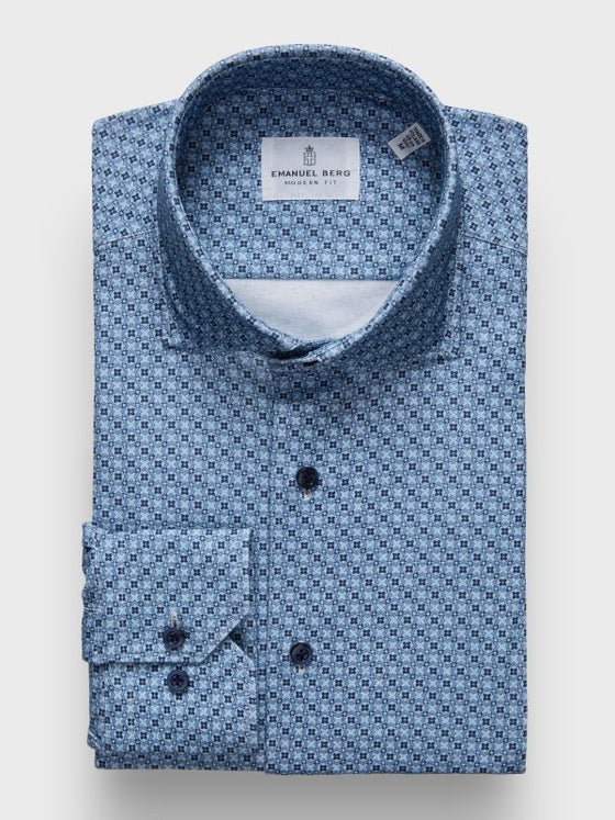 Emanuel Berg - Byron - Chemise manches longues à motifs Albini 4Flex - Modern Fit - Bleu
