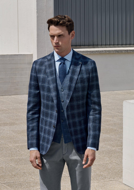 Digel - Edward - Veston à carreaux Soft Linen - Bleu - LE CAPITAINE D'A BORD