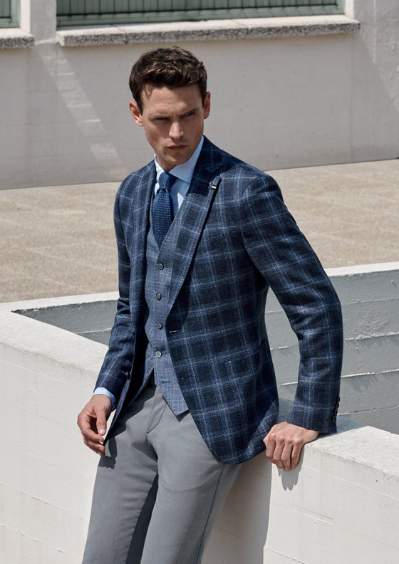 Digel - Edward - Veston à carreaux Soft Linen - Bleu - LE CAPITAINE D'A BORD