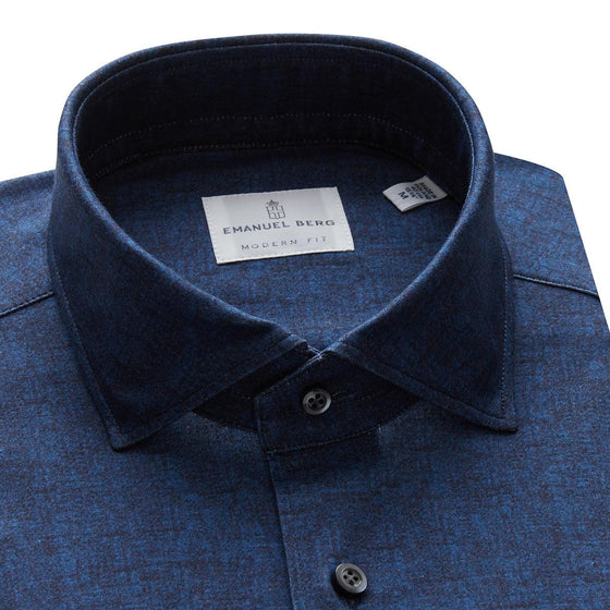 Emanuel Berg - Byron - Chemise manches longues Albini 4Flex - Modern Fit - Marine - LE CAPITAINE D'A BORD