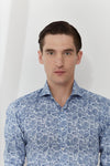 Emanuel Berg - Byron - Chemise manches longues paisley Albini 4Flex - Modern Fit - Bleu - LE CAPITAINE D'A BORD