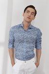 Emanuel Berg - Byron - Chemise manches longues paisley Albini 4Flex - Modern Fit - Bleu - LE CAPITAINE D'A BORD