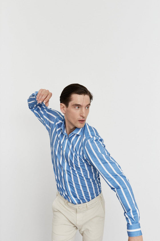 Emanuel Berg - Byron - Chemise manches longues rayée Albini 4Flex - Modern Fit - Bleu - LE CAPITAINE D'A BORD