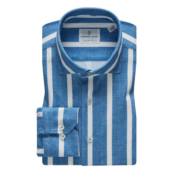 Emanuel Berg - Byron - Chemise manches longues rayée Albini 4Flex - Modern Fit - Bleu - LE CAPITAINE D'A BORD