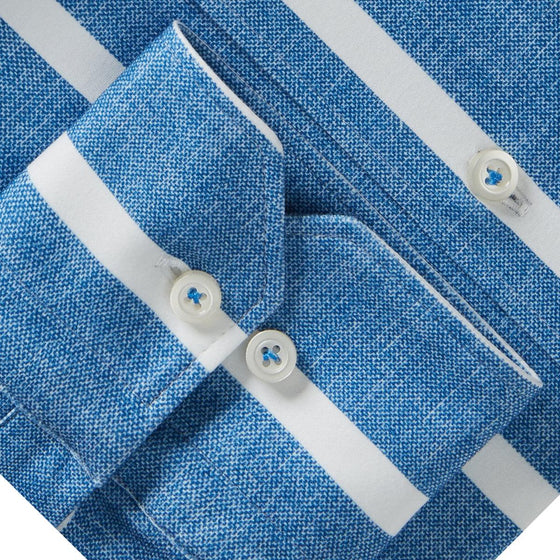 Emanuel Berg - Byron - Chemise manches longues rayée Albini 4Flex - Modern Fit - Bleu - LE CAPITAINE D'A BORD