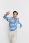 Emanuel Berg - Byron - Chemise manches longues rayée Albini 4Flex - Modern Fit - Bleu - LE CAPITAINE D'A BORD