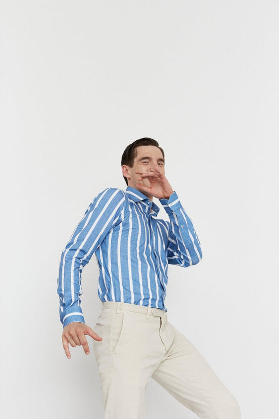 Emanuel Berg - Byron - Chemise manches longues rayée Albini 4Flex - Modern Fit - Bleu - LE CAPITAINE D'A BORD
