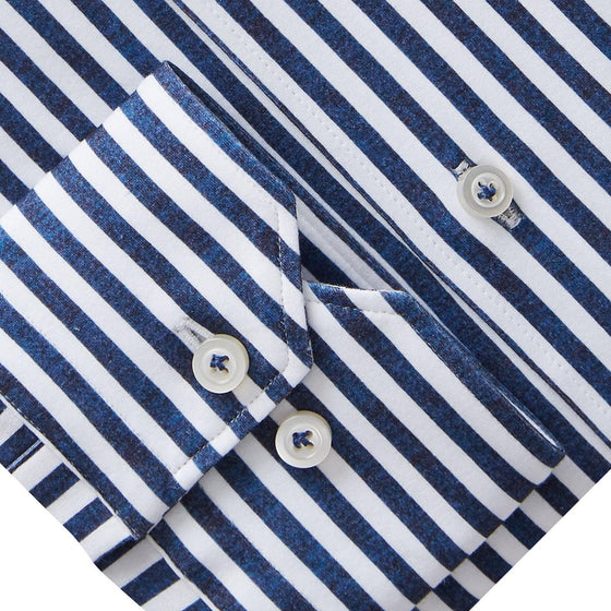 Emanuel Berg - Byron - Chemise rayée manches longues Albini 4Flex - Modern Fit - Marine/Blanc - LE CAPITAINE D'A BORD
