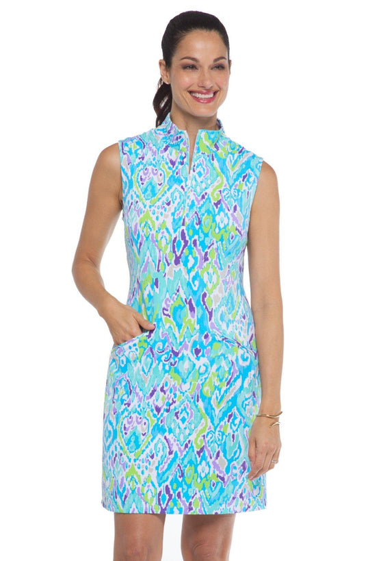 Ibkül - Tillie Print Sleeveless Zip Mock Neck Dress - 58857 - LE CAPITAINE D'A BORD
