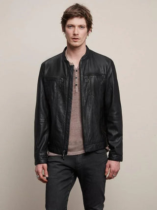 John Varvatos - Jacket de cuir à col rond - LE CAPITAINE D'A BORD