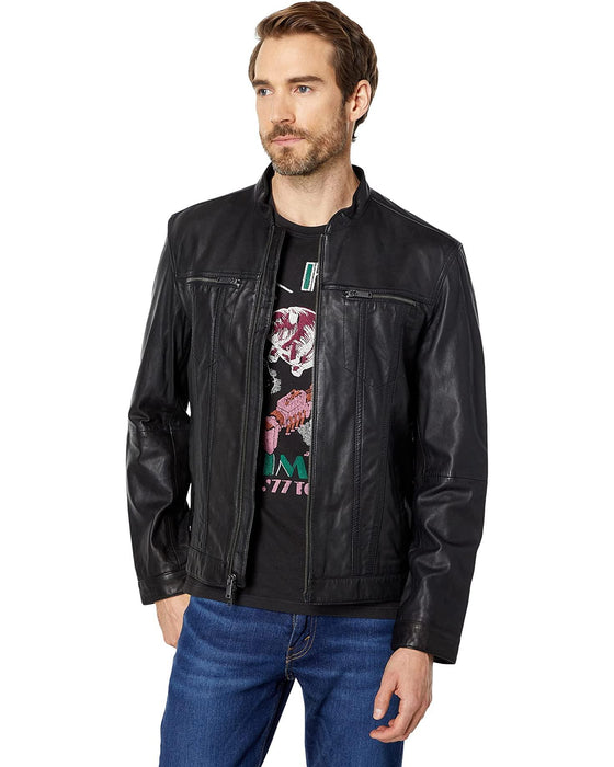 John Varvatos - Jacket de cuir à col rond - LE CAPITAINE D'A BORD