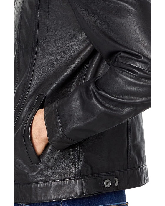 John Varvatos - Jacket de cuir à col rond - LE CAPITAINE D'A BORD