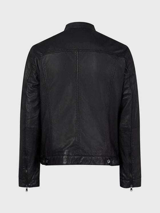 John Varvatos - Jacket de cuir à col rond - LE CAPITAINE D'A BORD