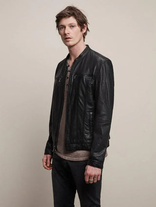 John Varvatos - Jacket de cuir à col rond - LE CAPITAINE D'A BORD