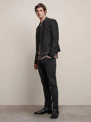 John Varvatos - Jacket de cuir à col rond - LE CAPITAINE D'A BORD