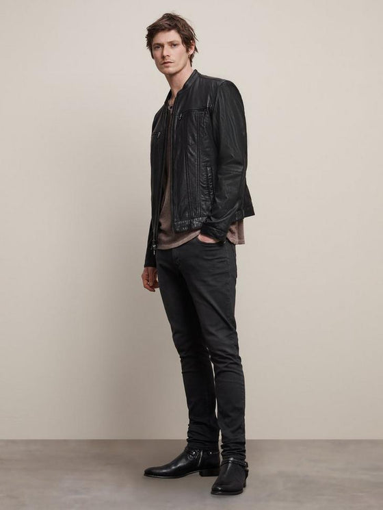 John Varvatos - Jacket de cuir à col rond - LE CAPITAINE D'A BORD