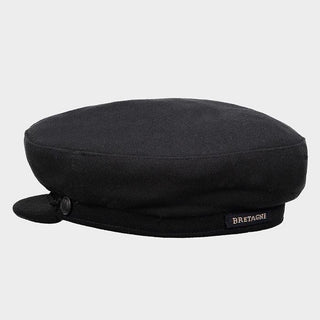 Black wool captain's cap with small embroidered 'Bretagne' label on side