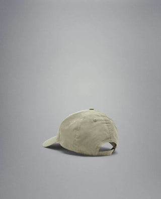 Beige nylon baseball cap with adjustable strap, shown from the back on a gray background
