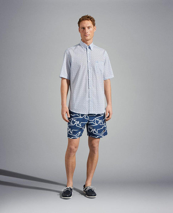 Paul & Shark - Chemise manches courtes à motifs de coton poplin - LE CAPITAINE D'A BORD