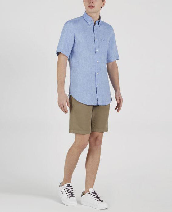 Paul & Shark - Chemise unie de lin manches courtes (plusieurs couleurs disponibles) - LE CAPITAINE D'A BORD