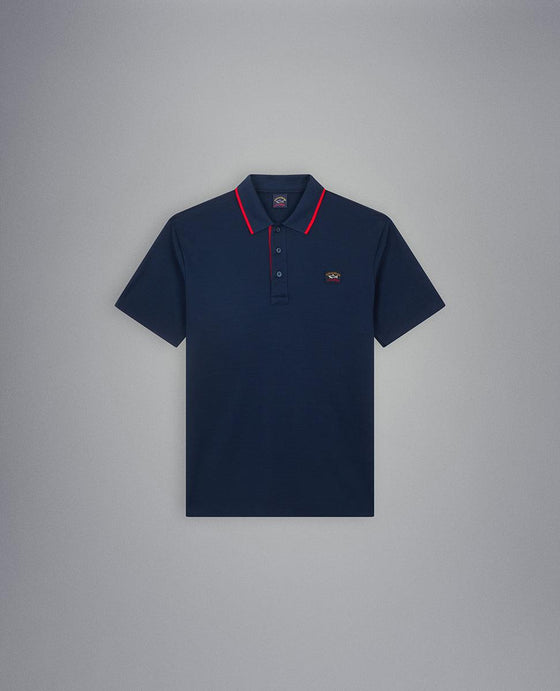 Paul & Shark - Polo uni manches courtes coton piqué avec col rayé - LE CAPITAINE D'A BORD