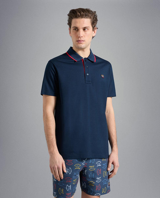 Paul & Shark - Polo uni manches courtes coton piqué avec col rayé - LE CAPITAINE D'A BORD