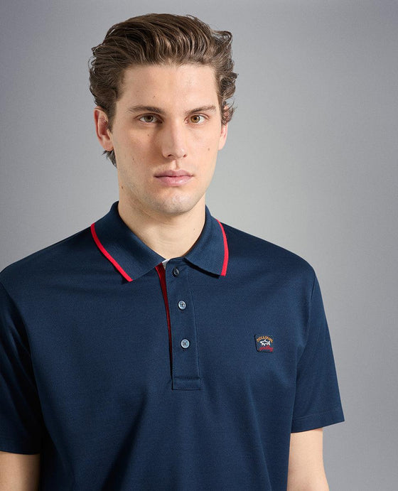 Paul & Shark - Polo uni manches courtes coton piqué avec col rayé - LE CAPITAINE D'A BORD